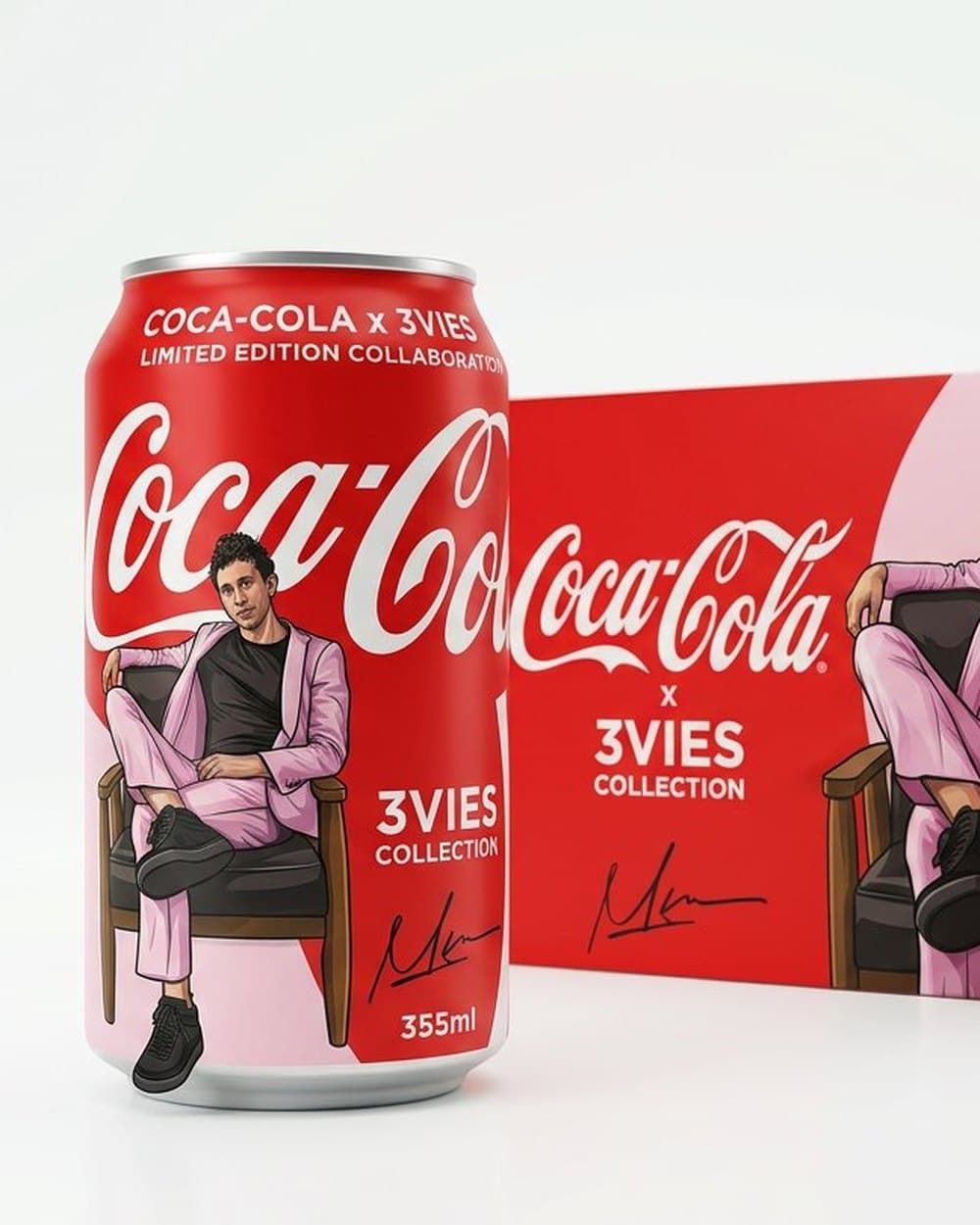 Conceptual mockup of a Coca-Cola x 3vies limited edition can and twelve-pack