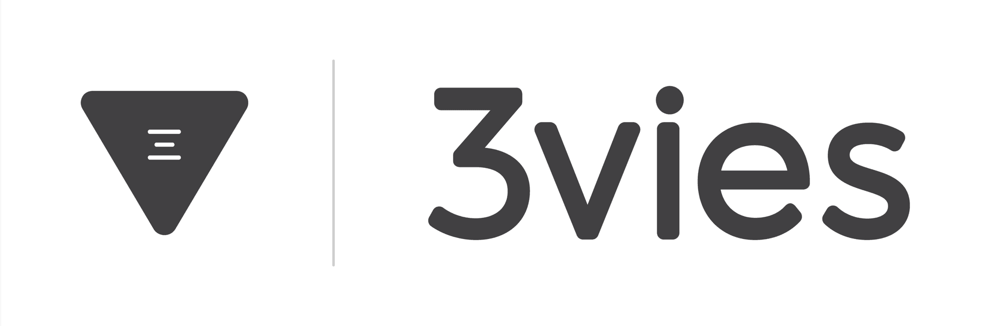 Final 3vies logo: a rounded inverted triangle icon beside the 3vies wordmark in charcoal.