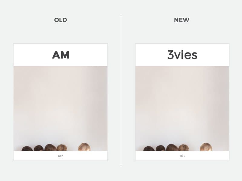 Old and new 2015 covers side by side, showing the rename from AM to 3vies.