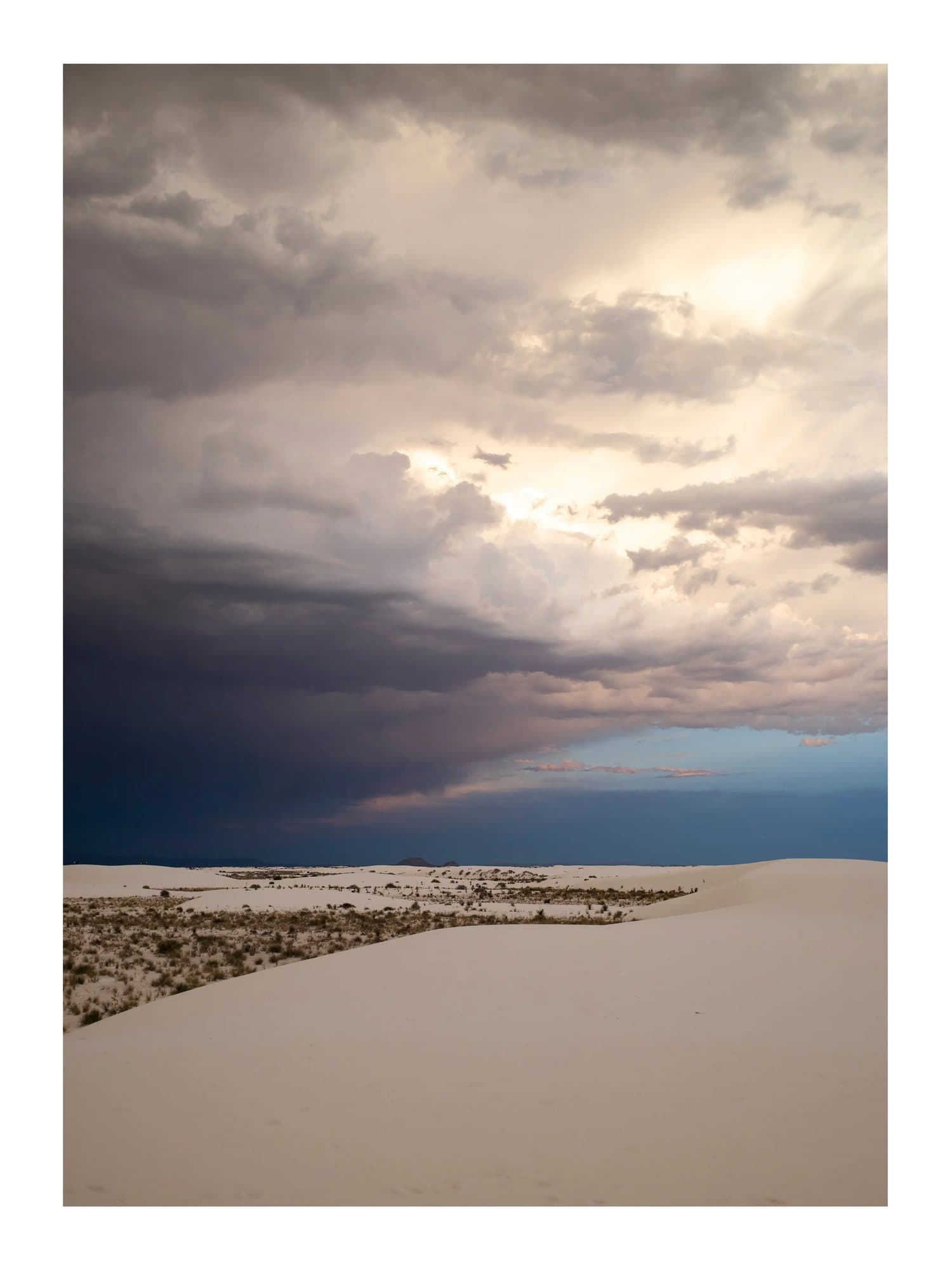 A storm cloud looming over white gypsum dunes, TIMELESS print White Sands.