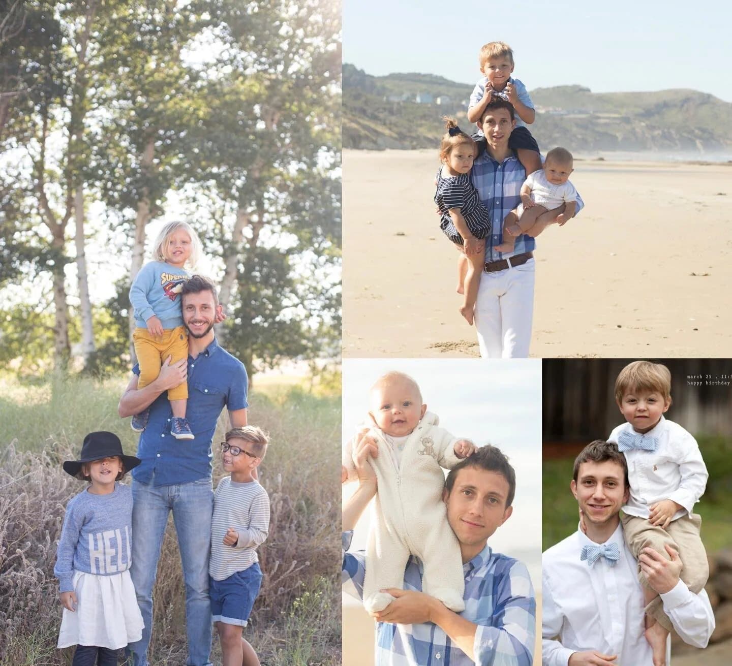 Instagram collage of Mark with his children across the years, in fields, beaches and portraits.