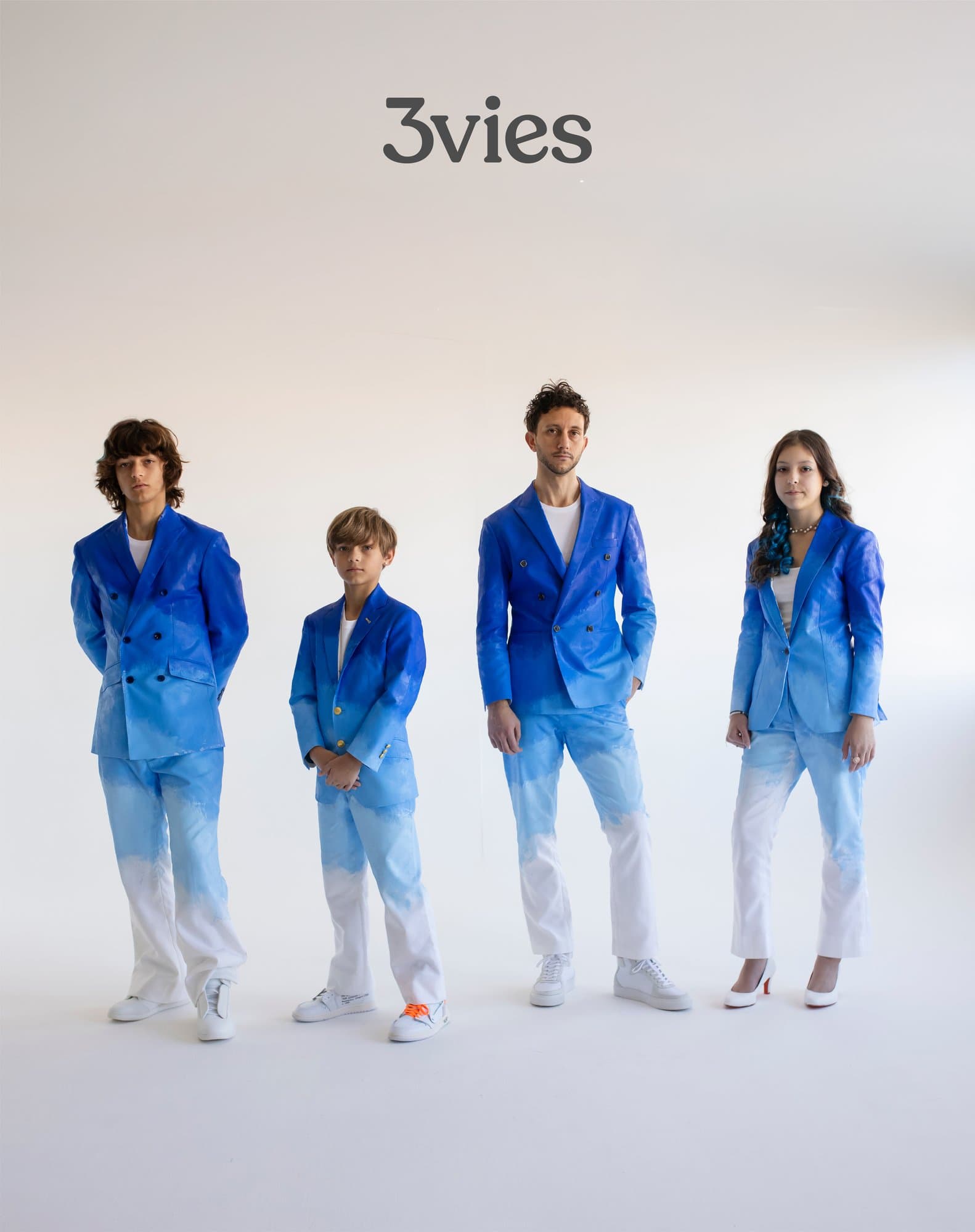 3vies magazine volume 40, To The Future: Mark and his three children in cobalt blue suits
