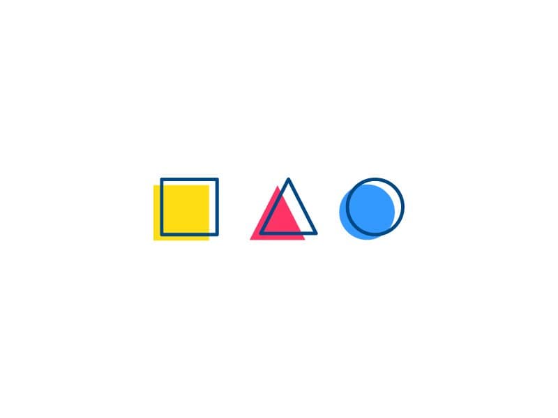 The three WW@SA shapes, a yellow square, pink triangle, and blue circle, representing developer, hybrid, and designer.